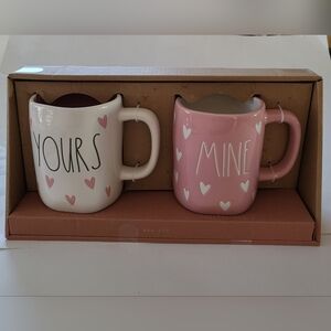 Rae dunn Valentine Day mug set YOURS MINE